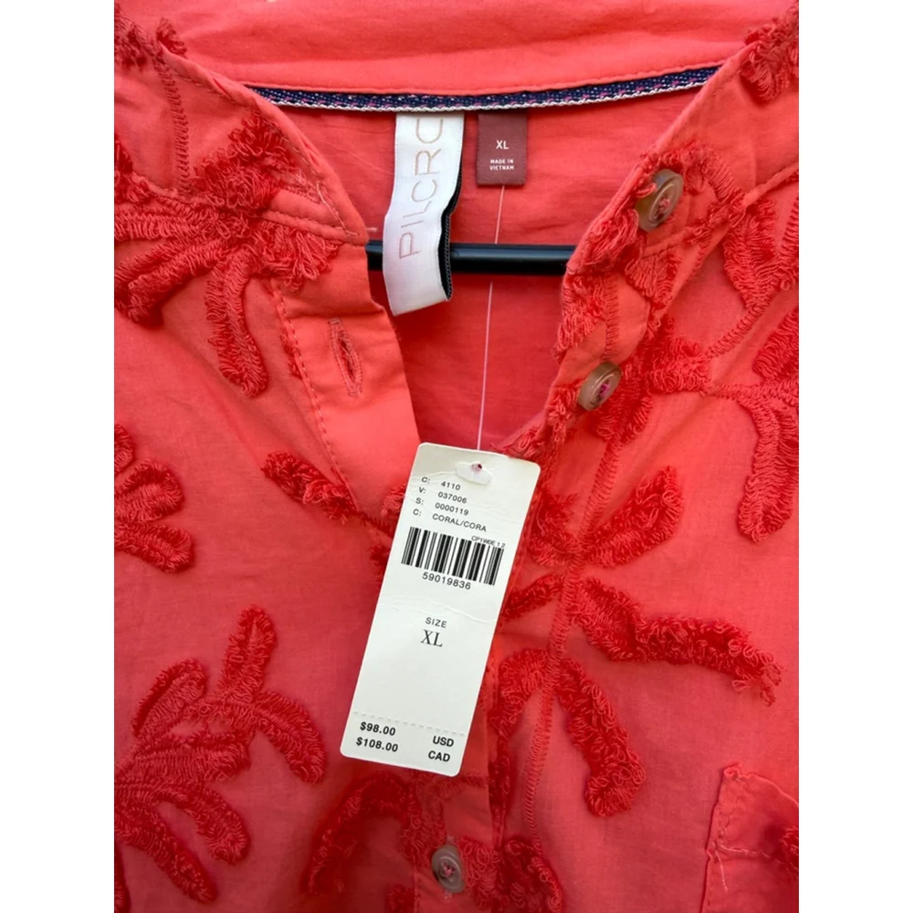 Anthropologie Pilcro The Whitney Textured Trapeze Buttondown Shirt XL NWT Coral - Picture 6 of 9